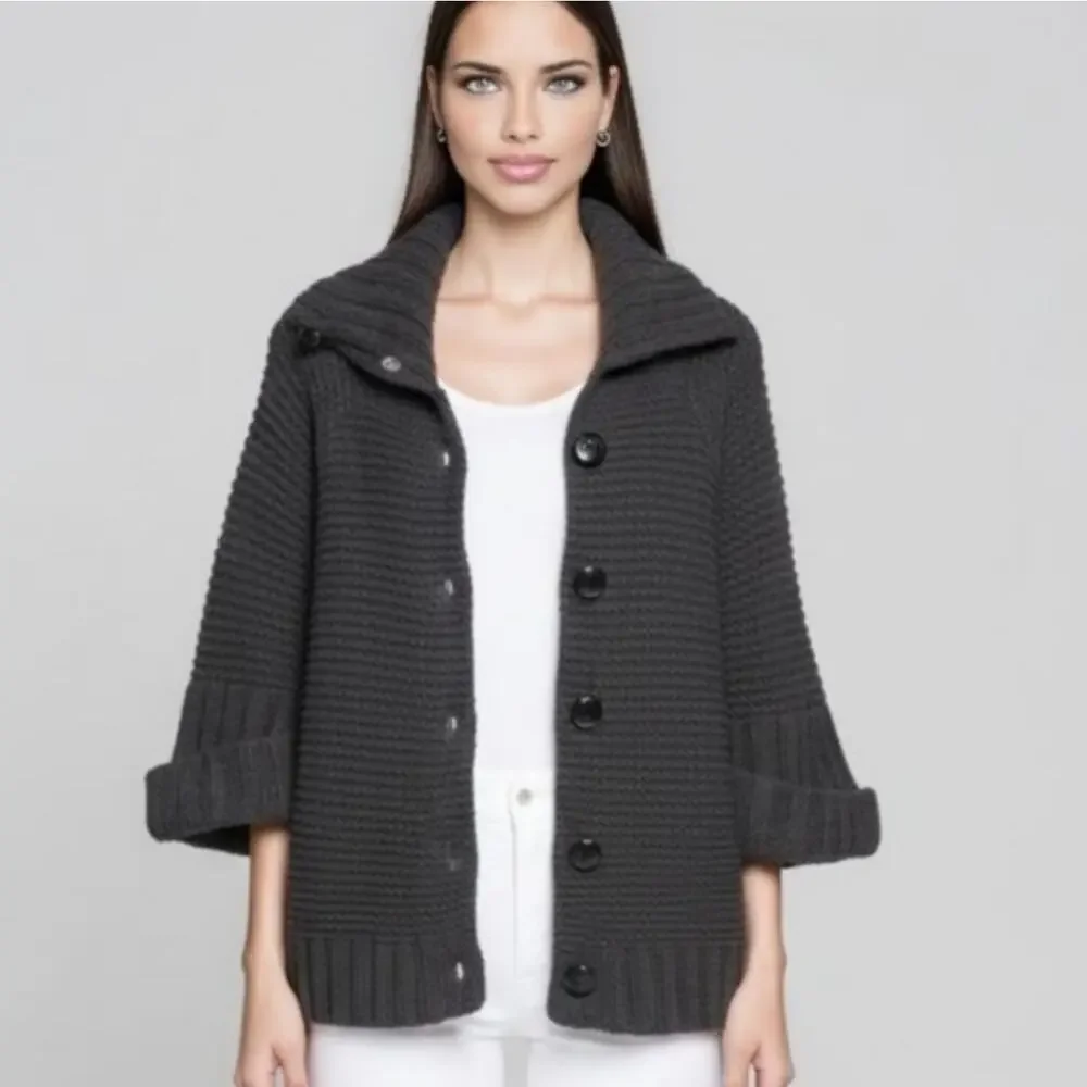 Kate Spade 100% Merino Wool Knit Button-Up Dark Gray Cardigan-Size S